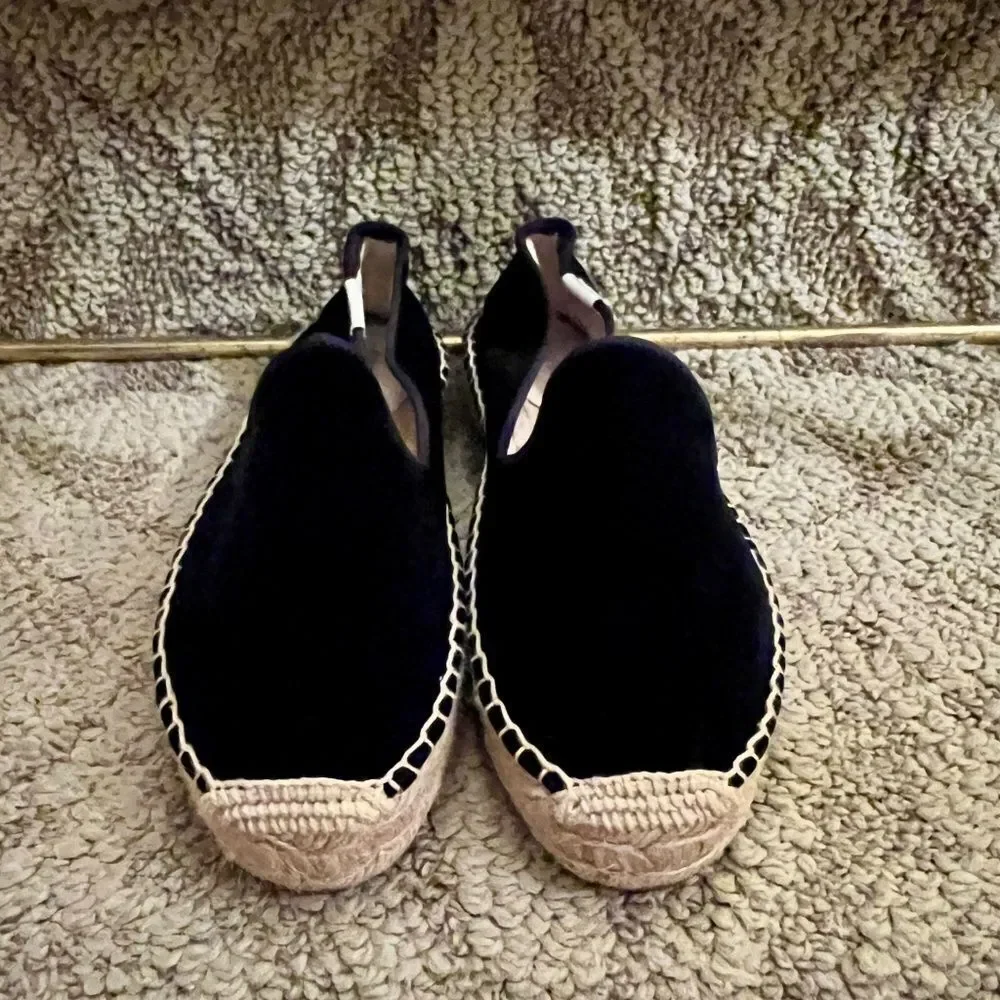 EUC Women's Soludos Black Velvet Smoking Slipper Espadrille Flats Loafers 6.5